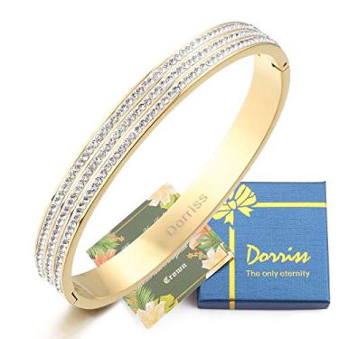Imagem de Dorriss Pulseiras elegantes de strass, aço inoxidável, cintilante, zircônia cúbica, joia para mulheres, ideia de presente de festa de casamento, Metal, Zircônia cúbica