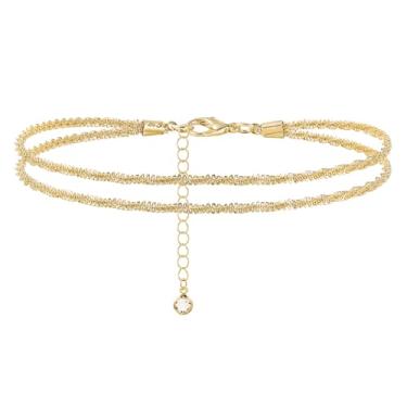 Imagem de INBLUE Tornozeleiras de aço inoxidável para mulheres, ouro, prata, ouro rosa, contas, fígaro/cubano, corrente de elos no tornozelo, ajustável, joia à prova d'água para praia, 2 mm, Cobre, Zircônia