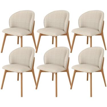 Imagem de Kit 06 Cadeiras De Jantar E Estar Living Estofada Mia L02 Linho Palha - Lyam Decor