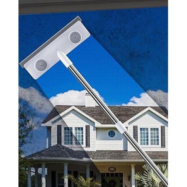 Imagem de IMHO Limpador de tela de malha, limpador de vidro, clipe de papel contra poeira, limpador de tela 3 em 1 molhado e seco com limpador de alça longa para chuveiro, vidro, piso, paredes de azulejo