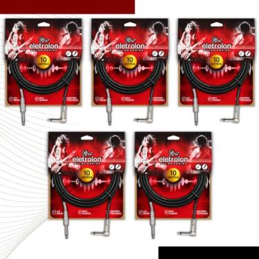 Imagem de Kit 5 Cabo P10 Mono Para P10 Mono 90º Graus Violão Guitarra Baixo 10m 