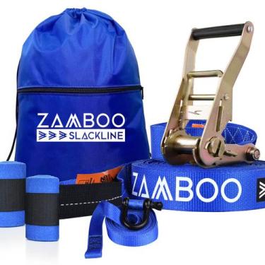 Imagem de Slackline Zamboo StartLine 15m Azul Com Catraca Reforçada BackUp Prote