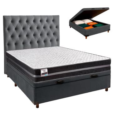Imagem de Conjunto Cama Box Bau Cinza Casal + Colchão Molas Ultralastic Bogota Inducol + Cabeceira