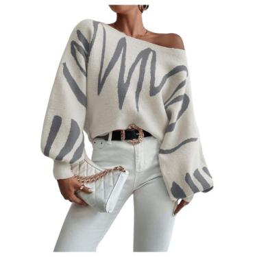 Imagem de Suéter feminino Verdusa, sem ombros, bege, cinza, GG