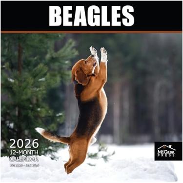 Imagem de Calendário de parede MICASA Beagles 2026 12 meses | 30,5 cm x 61 cm aberto | Papel grosso e resistente | Presente | Calendário 2026