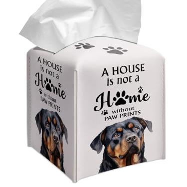 Imagem de Grace Yonks Linda capa quadrada de caixa de lenços Rottweiler, capa de cubo de cachorro Rottweiler para lenços faciais, couro PU de 13,2 cm (038)