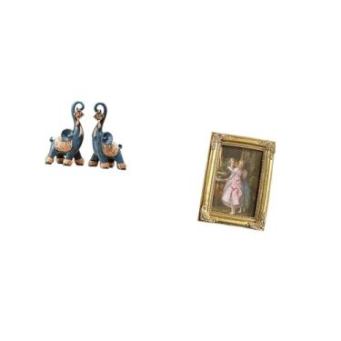 Imagem de Fenteer Escultura Moderna de Elefante de Resina E Porta-retratos para Cartões, Arte, Artesanato, Colecionável para Prateleira de Mesa, Decoração de Escritório