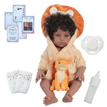 Imagem de Boneco Reborn Negro Realista Corpo de Silicone + Acessórios - Cegonha 