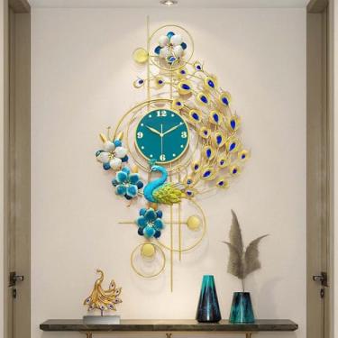 Imagem de YTHLZVBP Relógio de parede de arte moderna relógio de parede grande de pavão de metal, sem tique-taque, silencioso, 3D, criativo, luxuoso, grande, relógios de pavão para sala de estar, sala de jantar