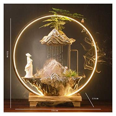 Imagem de Fonte de mesa Zen Lucky fonte de água paisagem objeto sala de estar entrada escritório secretária humidificador abertura presente de inauguração fontes de secretária (cor: Grande) (I)