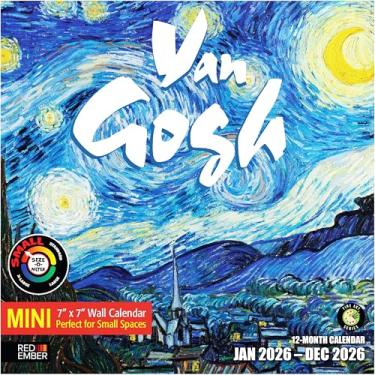 Imagem de RED EMBER Vincent van Gogh 2026 Mini calendário de parede 12 meses | 17,8 cm x 35,5 cm aberto | Papel grosso e resistente | Presente | Calendário 2026