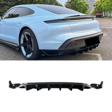 Imagem de Spoiler de para-choque traseiro de carro difusor labial modificação peça compatível com Taycan 2019+ protetor de para-choque capa acessórios de carro (preto brilhante)