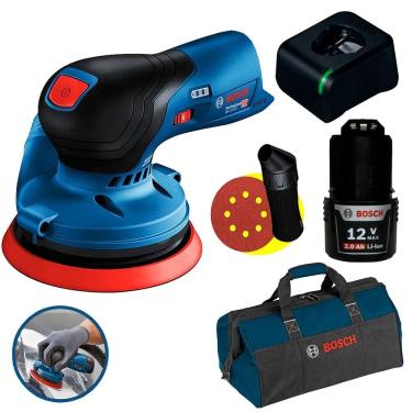 Imagem de Lixadeira Roto Orbital 5 POL 12v BRUSHLESS GEX 12V-125 2,0Ah, Carregador Bivolt e Bolsa BOSCH