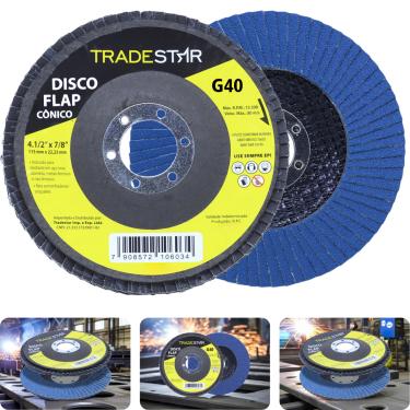 Imagem de Disco Flap 115 mm G40 Fibra Cônico Azul Aço e Inox Tradestar