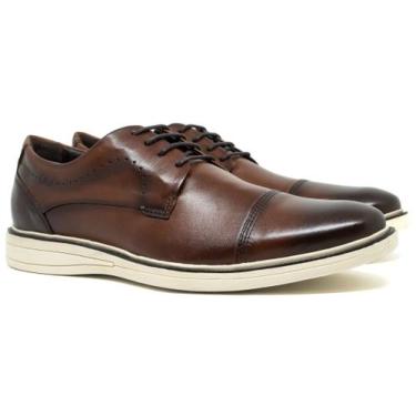 Imagem de Sapato Masculino Casual Com Cadarço Democrata Couro Conforto, Tan, 39