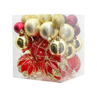 Imagem de Fenteer 36 peças enfeites de árvore de Natal, bolas de Natal, enfeites decorativos pendurados para festival, aniversário, guirlanda, janela, Ouro Vermelho