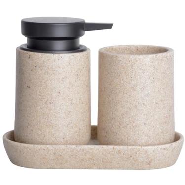 Imagem de Clasin Home Conjunto de 3 acessórios de banheiro, dispensador de sabão líquido com bomba grande, suporte de escova de dentes e saboneteira, conjunto de balcão de banheiro com textura de arenito para