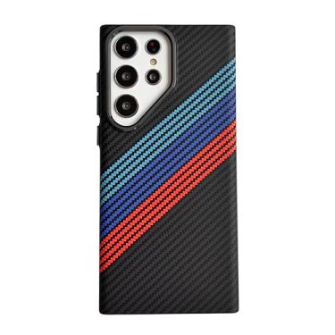 Imagem de JIAONASHIJIA Capa para Samsung Galaxy S23 Ultrafina, leve, antiamarelamento, proteção contra quedas atualizada, estilo minimalista, ímã forte embutido. Listras de corrida