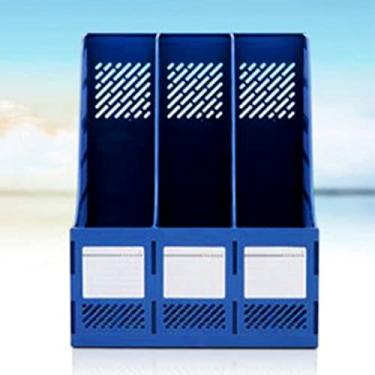 Imagem de Yunir Organizador Mesa do Suporte de Arquivos Estrutura Robusta 3 Compartimentos Plástico Blue Office Home