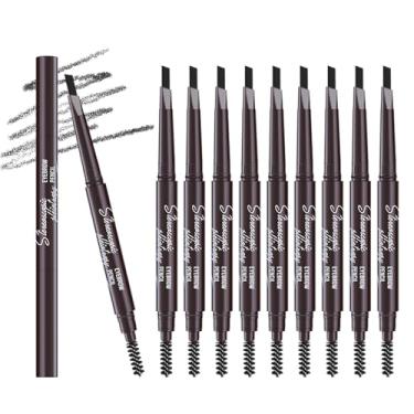 Imagem de Berinist 12 lápis de sobrancelha preto impermeável para mulheres, lápis de sobrancelha retrátil de ponta dupla com pincel, design de ponta triangular, mais fácil de definir e preencher as sobrancelhas