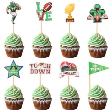 Imagem de 48un Toppers Cupcake Futebol, 8 Estilos Palitos Decorações Cupcake de Bola Esportiva Rúgbi para Suprimentos Festa Aniversário com Tema Futebol Chá de Bebê