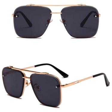 Imagem de Óculos De Sol Masculino Retrô Quadrado Dourado Degradê Square Vintage Proteção 400 UV (Preto)