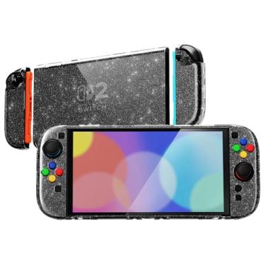 Imagem de For Nintendo Switch 2 2025 Protective Case with Stand & Button Caps & Thumb Grips - Clear Glitter Silver