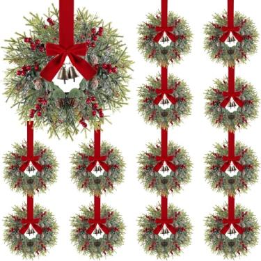 Imagem de Guirlanda de Natal artificial de 12 peças para porta da frente com pinhas, cachos de bagas, ramos foscos para armário de casamento, janela, parede de casa, decoração interna