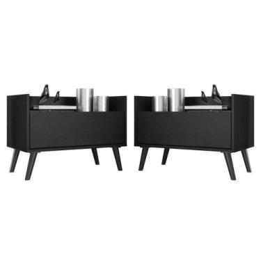 Imagem de Kit 2 Mesas De Cabeceira 80Cm Retrô Multimóveis V4002Preto - MULTIMOVE