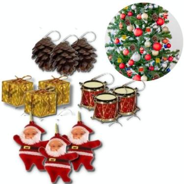 Imagem de Kit 12 Pendentes P/Arvore de Natal Papai Noel Pinha Presente - NATAL N
