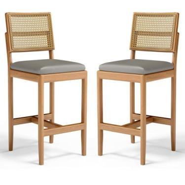 Imagem de Kit Com 2 Banqueta Milena Madeira Maciça Assento Estofado Encosto De T