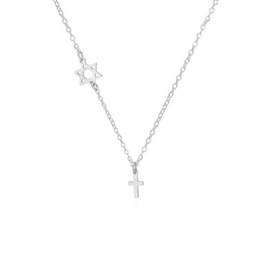 Imagem de VASSAGO Colar feminino com cruz de estrela de Davi em aço inoxidável, colar em Y, pingente de cruz cristã, talismã, amuleto religioso, joia de Israel, One Size, Aço inoxidável, Sem Pedra Preciosa