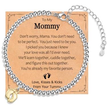 Imagem de PODLEV Presentes para novas mães, presente de pulseira com pingente de pés de bebê para mães grávidas pela primeira vez, presentes de mãe grávida, aniversário, Natal, chá de bebê para esposa, filha