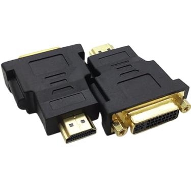 Imagem de DVI para HDMI, adaptador bidirecional DVI-D para HDMI macho para fêmea com cabo banhado a ouro, pacote com 2