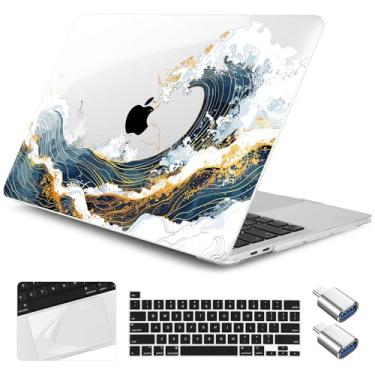 Imagem de Yebiseven Capa para MacBook Pro 13 polegadas lançado em 2020 2022 M2/M1 Chip A2338/A2251/A2289, capa rígida de plástico para laptop com capa de teclado e protetor de trackpad e 2 adaptadores OTG