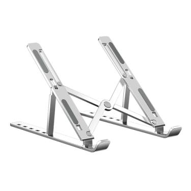 Imagem de Suporte de notebook de alumínio prateado, design que economiza espaço, suporte ajustável para computador, suporte estável para laptop para acessório de mesa de escritório