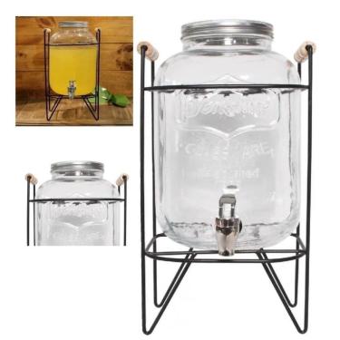 Imagem de Suqueira De Vidro Com Suporte Ferro Metal 4 Litros Dispenser Diamond Luxo Bebidas Retro Agua Suco Refresqueira Festa Bar