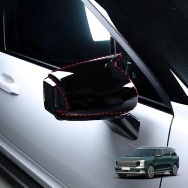 Imagem de Cnaurda Capa de espelho exterior de chifre de vaca ABS, kits de acabamento de capa de espelho retrovisor lateral compatíveis com Hyundai Palisade LX3 2026 LHD/RHD acessórios externos (preto)