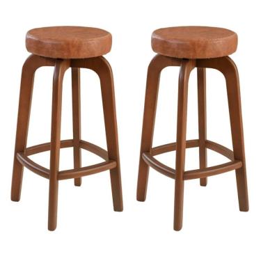 Imagem de Conjunto 2 Banqueta Bar Em Madeira Maciça Castanho