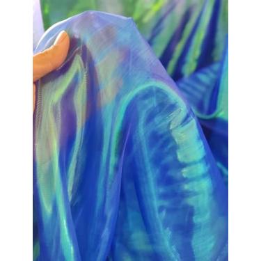 Imagem de Tecido de renda de organza gradiente a laser arco-íris mágico, tecido de gaze holográfico iridescente para vestido de casamento, cortina, fundo, festa, suprimentos DIY, decoração de casa (azul real