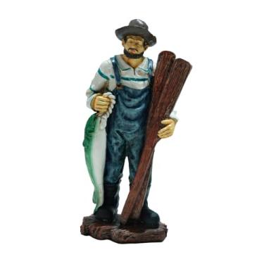 Imagem de Generic Estátua de Pescador, Escultura de Mesa, Presente de Natal, Figura de Marinheiro em Resina para Sala de Jantar de Ano, com Peixe