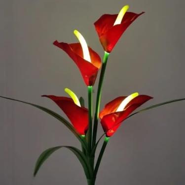 Imagem de Luminaria Solar Externa, Flores Artificial Copo de Leite Luz Solar para Decoração de Jardim PáTio Da Paisagem, Requintado e Esteticamente AgradáVel(Vermelho,4 PÇ)