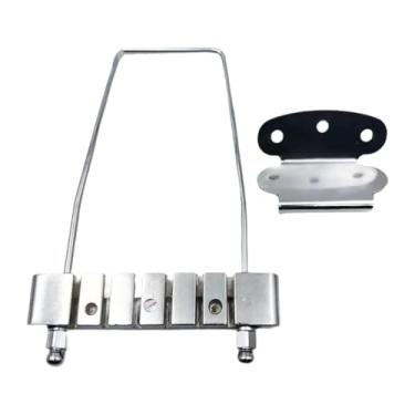 Imagem de KiBcsLic Ponte com arremate, puxador de cordas profissional, espaçamento de 10 mm com parafusos, substitui acessórios de metal para baixo de 6 cordas, Prata