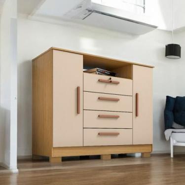 Imagem de Cômoda Reforçada Organizadora London Luxo 2 Portas e 4 Gavetas Carvalh