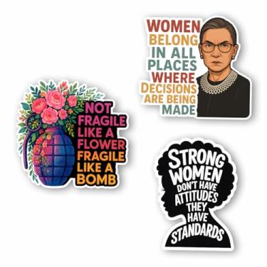 Imagem de Pacote de adesivos de empoderamento feminista, decalque de vinil com citação inspiradora dos direitos das mulheres, forte não frágil como uma bomba de flor, adesivo igualitário para laptop, garrafa de
