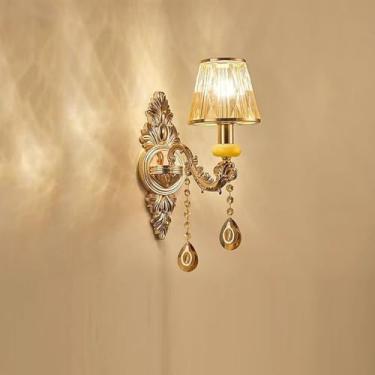 Imagem de Luminária de parede de cristal de luxo europeia, moderna, com LED, para decoração de sala de estar, quarto, escritório, quarto modelo, hotel, casa de campo, corredor (1 lâmpada, 1 peça).
