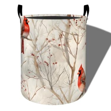 Imagem de amepay Cesta de lavanderia Cardeal de inverno, pano Oxford dobrável com design de pássaro vermelho, cesto de roupas sujas à prova d'água com alças, organizador de brinquedos para banheiro, quarto