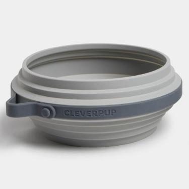 Imagem de CLEVERPUP Tigela dobrável Nomad para cães – grande, tigela de viagem de silicone segura para alimentos, portátil e resistente, comida/água, lavável na lava-louças - cinza