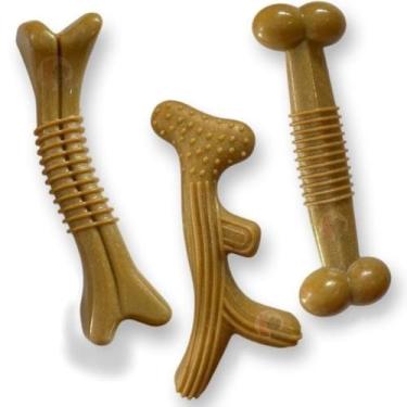 Imagem de Mordedor Osso Resistente Maciço para Cães – Nylon Saborizado com Aroma de Bacon – Brinquedo Durável para Higiene Bucal e Alívio de Ansiedade (1 UNIDADE) ALEATORIO