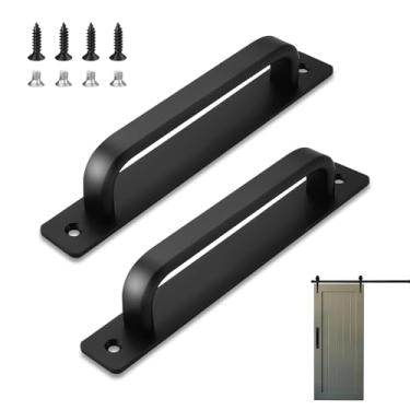 Imagem de Puxadores deslizantes de porta de celeiro preto fosco, puxador rústico de substituição de liga de 7 polegadas/18 cm com placa de orifício de parafuso para armário de portão (preto)